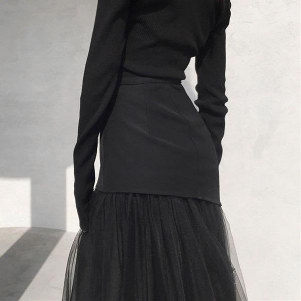 Fashion New Mesh Patchwork Skirt Solid Color Street Simplicity Temperament Trendy Skirt