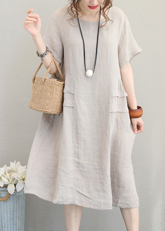 fine Print2 linen dress casual linen clothing dresses women o neck patchwork cotton dress