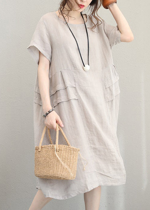 fine Print1 linen dress casual linen clothing dresses women o neck patchwork cotton dress