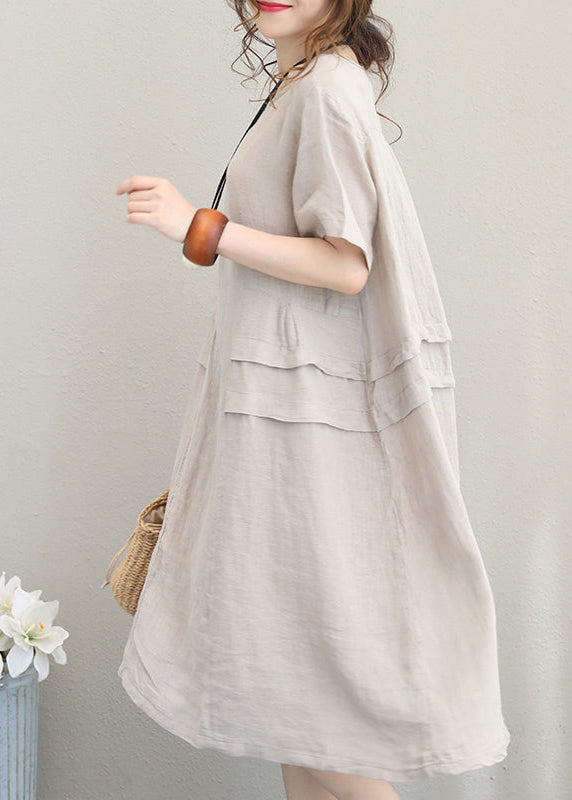 fine Print1 linen dress casual linen clothing dresses women o neck patchwork cotton dress