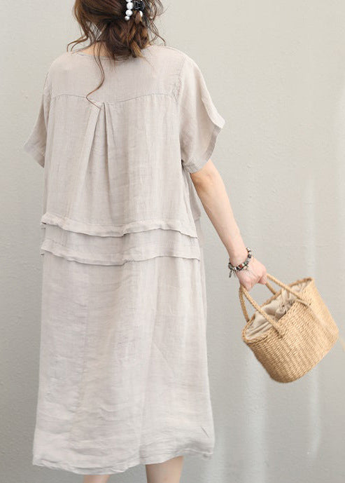 fine Print5 linen dress casual linen clothing dresses women o neck patchwork cotton dress